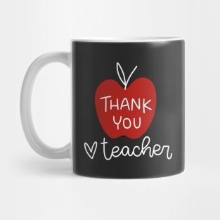 Thank you teacher red apple design. Gratitude message. Mug